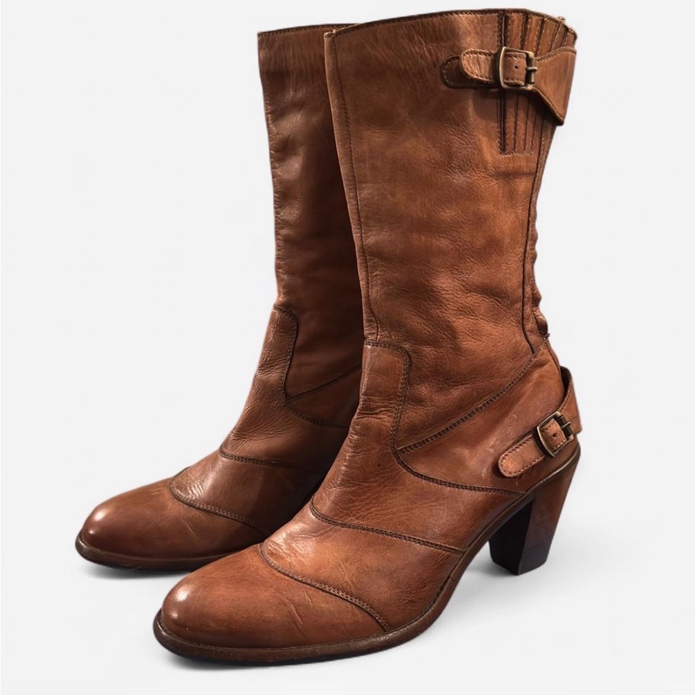 Belstaff Roadmaster 1955 Leather Chunky Heeled Mid Calf Boot